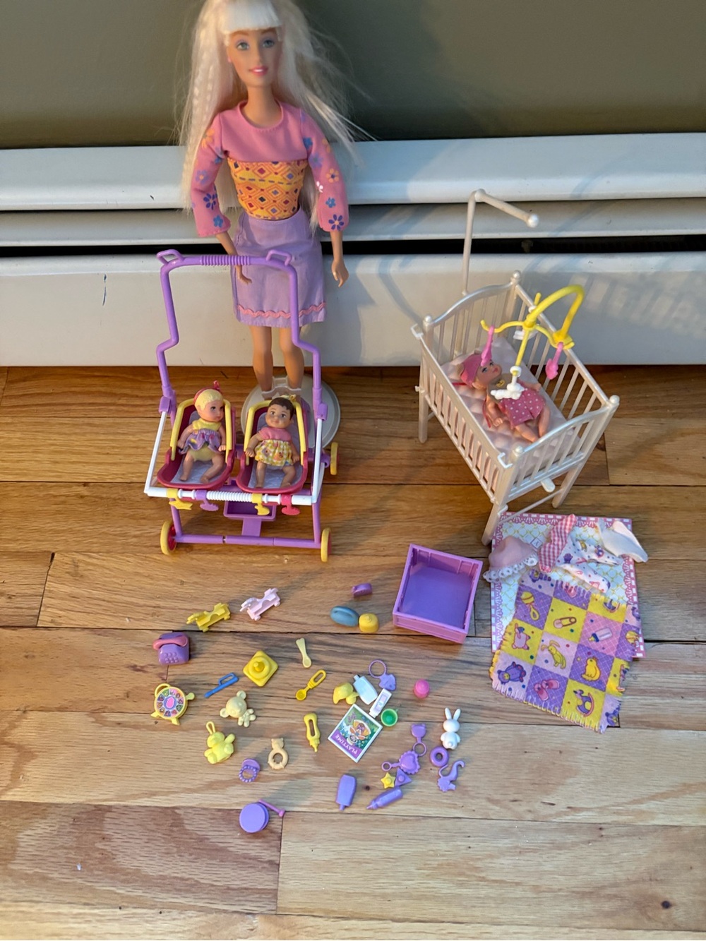 Barbie Doll Nursery Set with Pink, Purple and Yellow Accessories